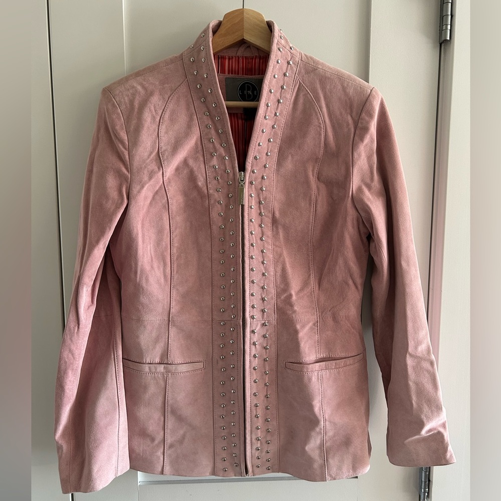 Line Pink Suede Leather Jacket
